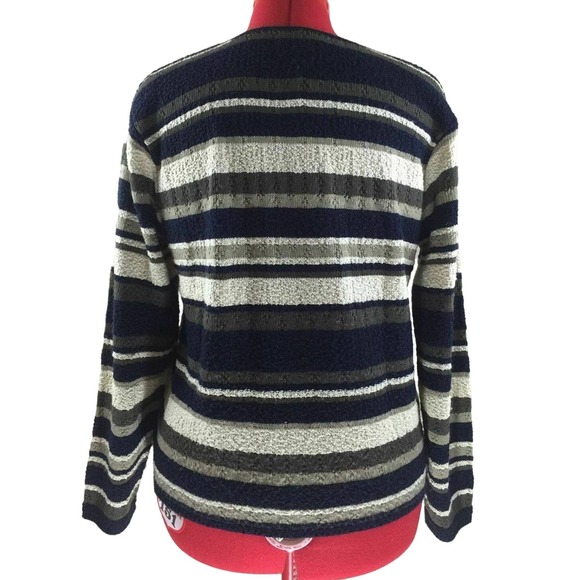 Reba Rose Striped Cardigan Sz L Cotton Like Acrylic Knit Boho Sweater Vtg USA - Picture 2 of 8